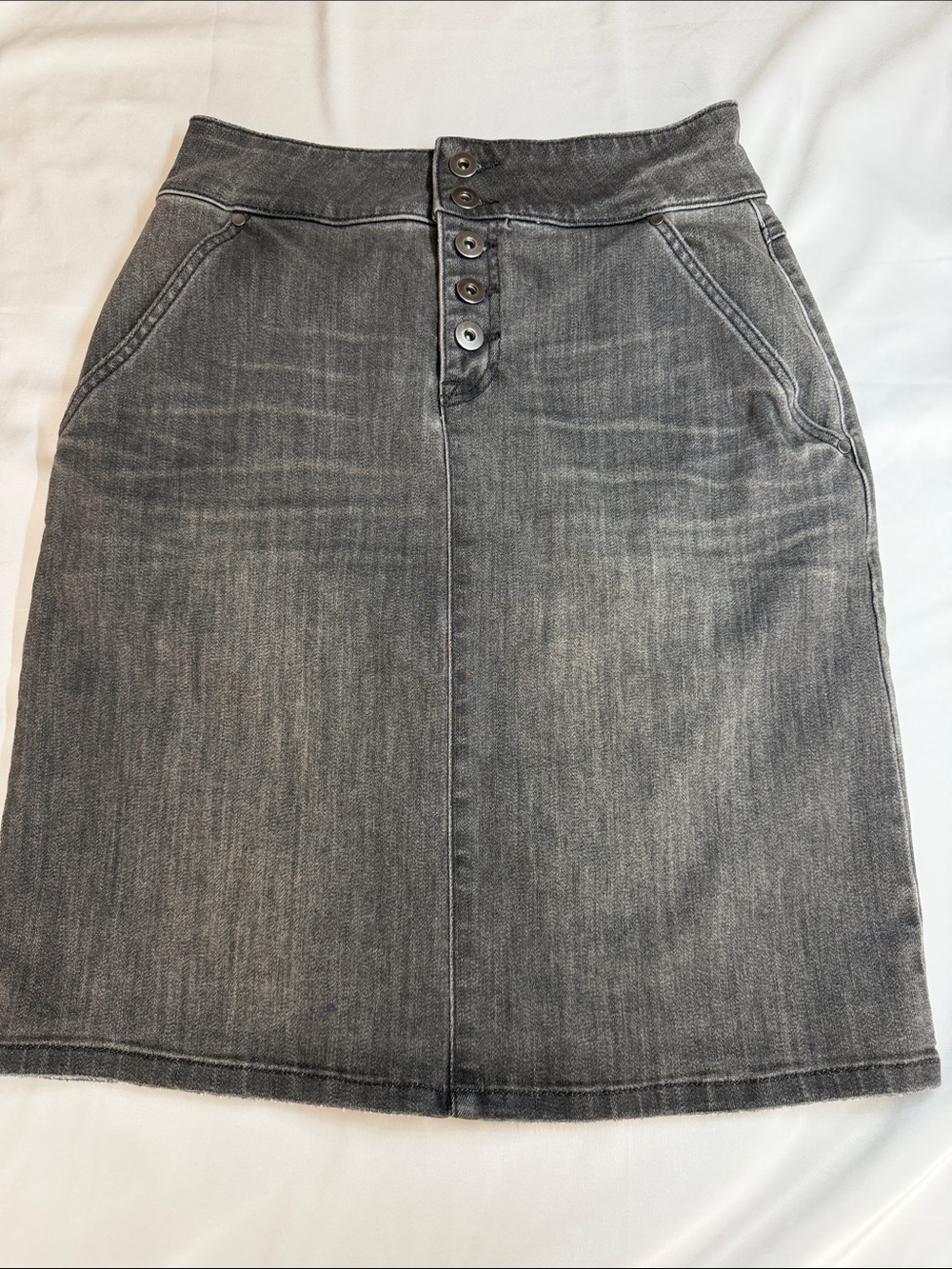 Prana Button-Front Black Denim Mini Skirt